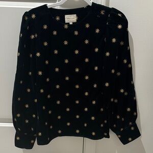 Sezane Dark Green Blouse with Gold Star Pattern